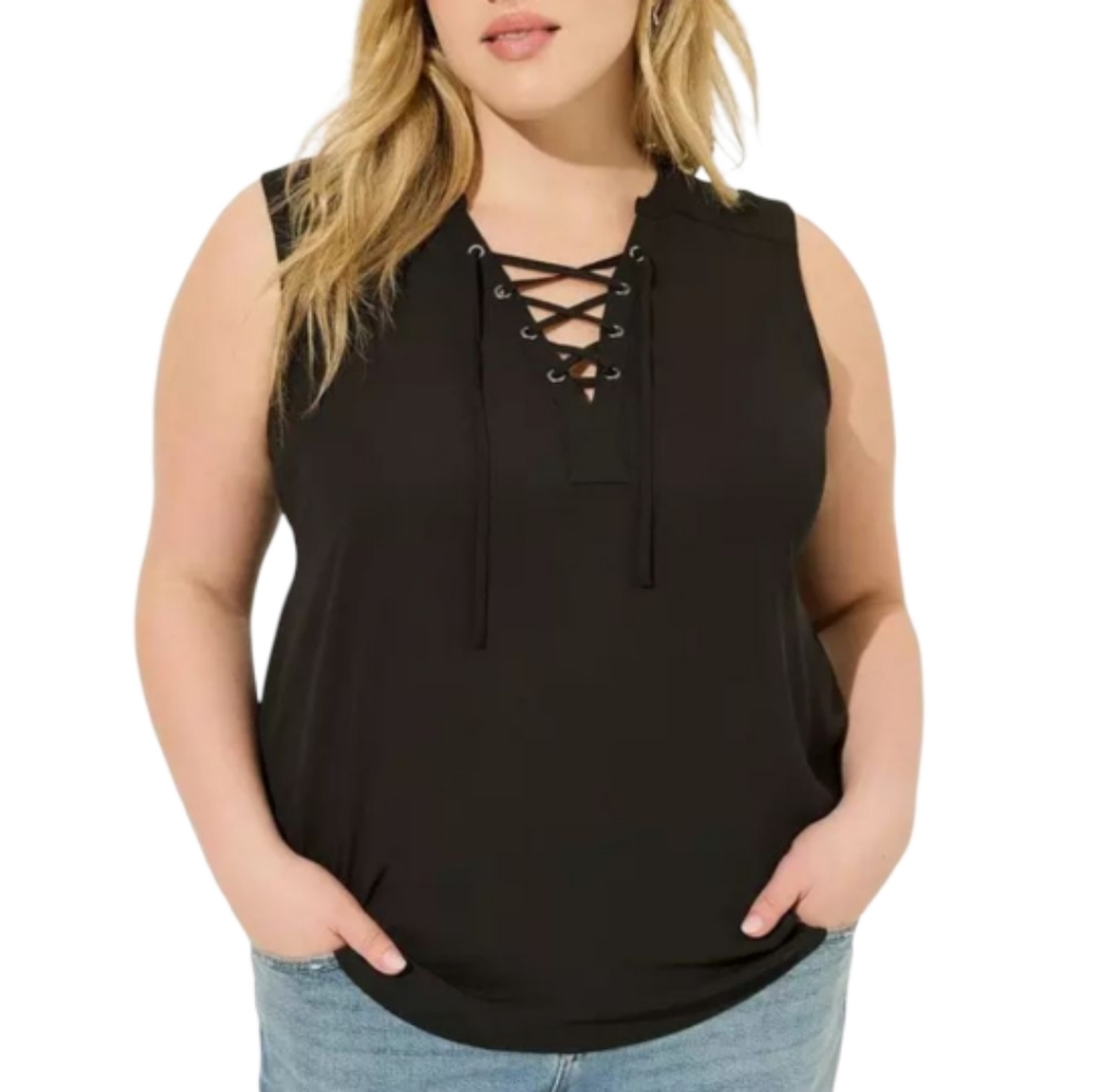 Torrid Harper Womens Black Lace Front Tank Top Size 1 Whimsygoth Punk Rock